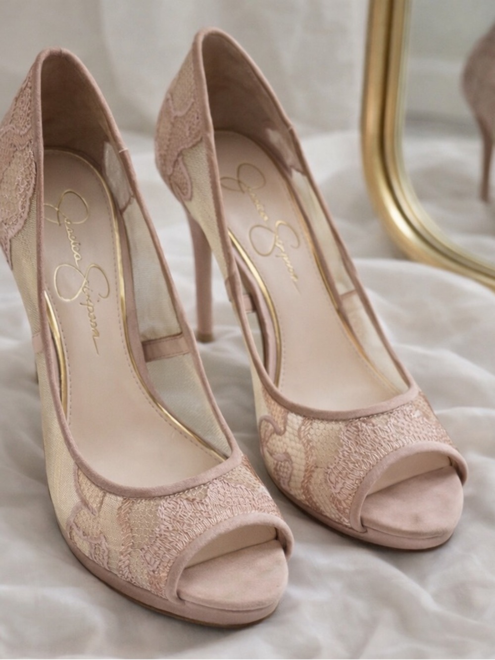 Jessica Simpson Blush Lace Peep-Toe Stiletto Pumps
